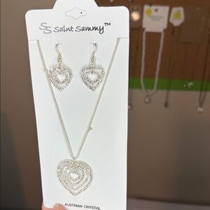 Australian Crystal Silver Heart Earrings and Necklace